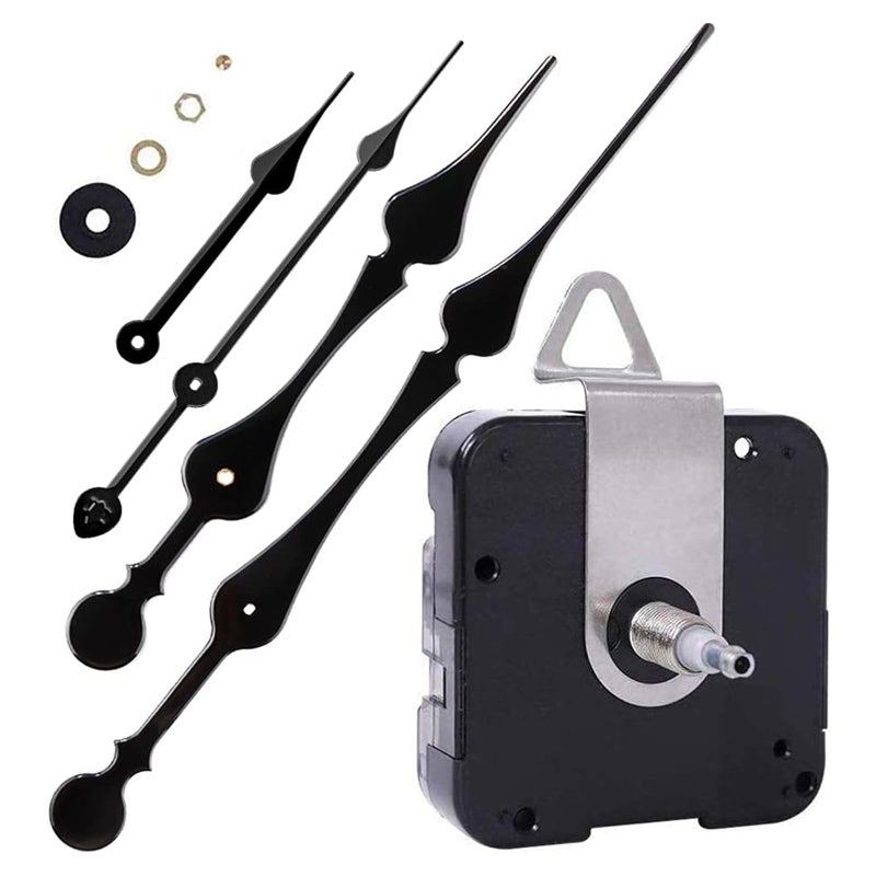 EMOON High Torque Movement Mechanism with Extra-Long 11 1/8 Inch Spade Hands, Quartz Motor Kit for Custom Repair, Total Shaft Length 7/8 Inch (Black) - Image 1